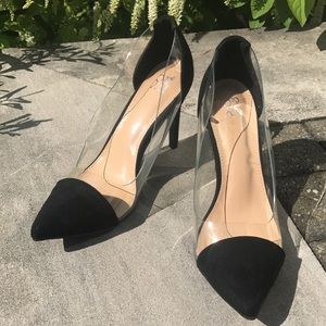 NWOT NYCO black clear suede 4" heels size 9